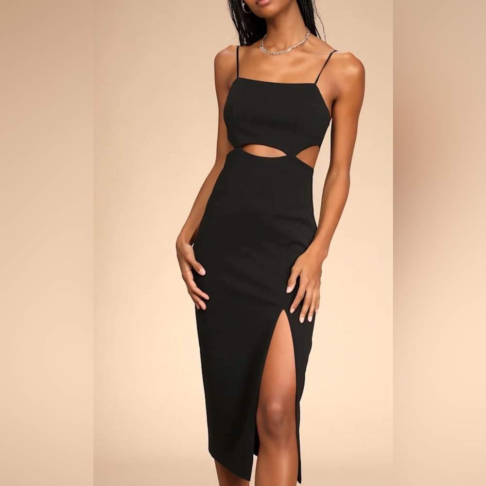 Micas Black Bodycon Cutout Midi Dress Sz L